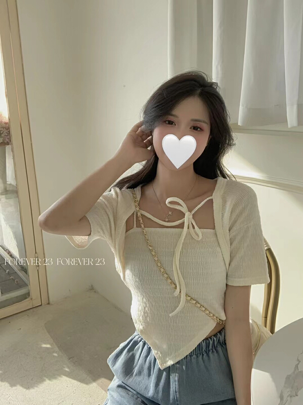 [forever23] pure slim fitting blouse + simple suspender vest set 776# hjy