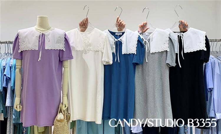 [candy] Korean versatile bubble sleeve age reducing dress (with detachable collar) 3355# zjy