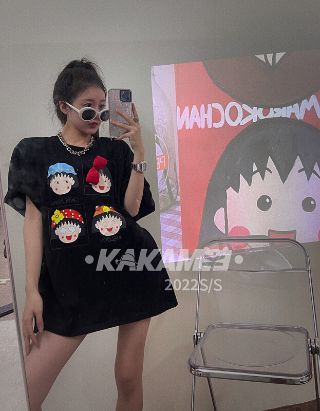 [kakamee] Korean cherry small ball printed loose short sleeve T-shirt (with Bow Pin) s361# LSL