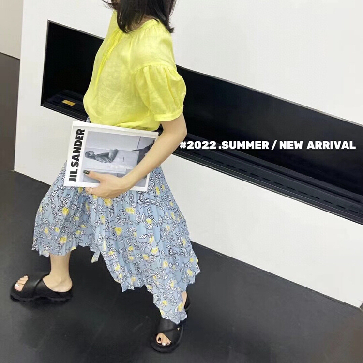 [YT] simple solid color blouse + irregular floral skirt set tz5274# PCZ