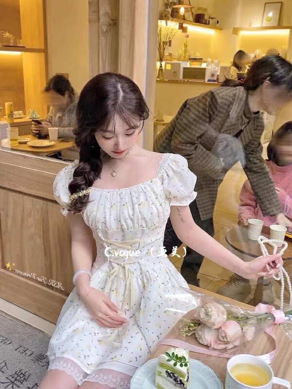 [c.vogue] Korean style gentle design, slim waist, floral dress 28080# PCZ