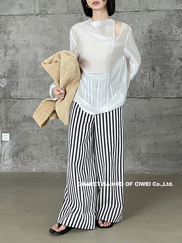 New in early summer! "GRACETINA HOO" straight high waist striped casual pants K8215# ZXL