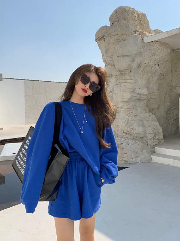 New year in early spring! [11An] clean color simple waffle sweater + casual versatile Shorts Set a6007# LSL