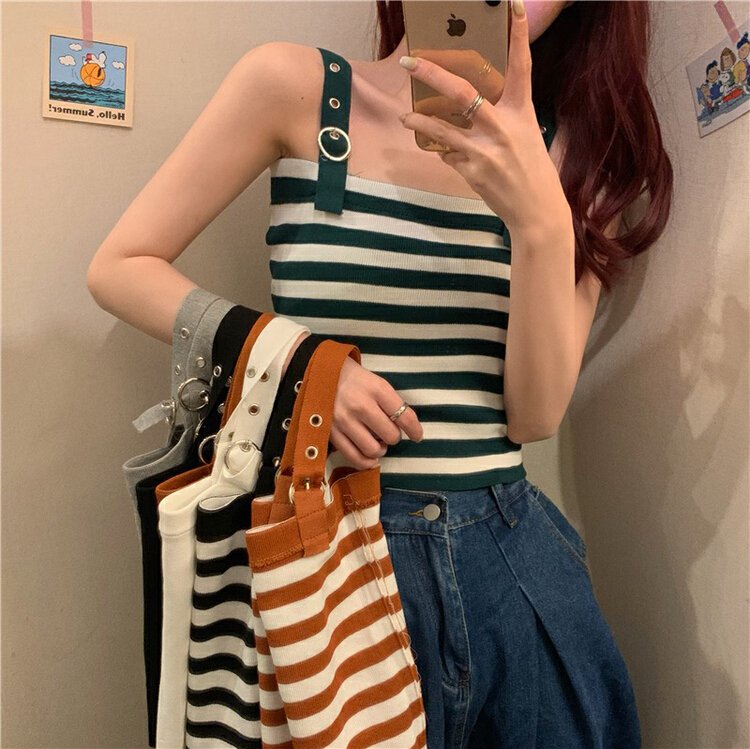 New in early summer! [F.P.] adjustable knitted striped vest / suspender 1112# HBx