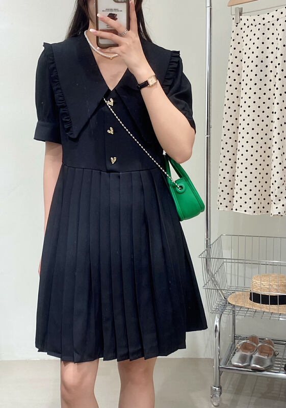 New in early summer! [chocolate] Korean pleated slim dress 20031# ll