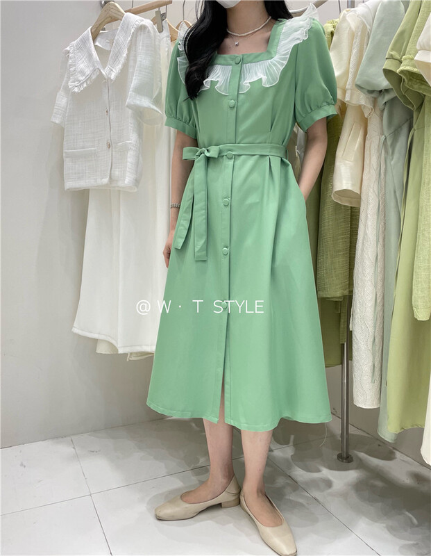 New in early summer! [wt] temperament square collar and button dress a9028# HBx