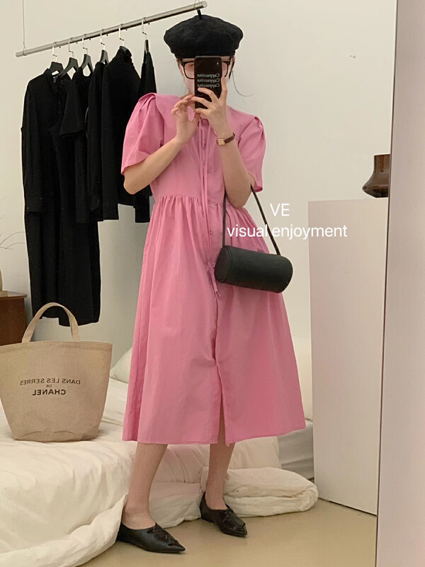 [ve] breasted wavy neck waist slim dress 67620# HBx