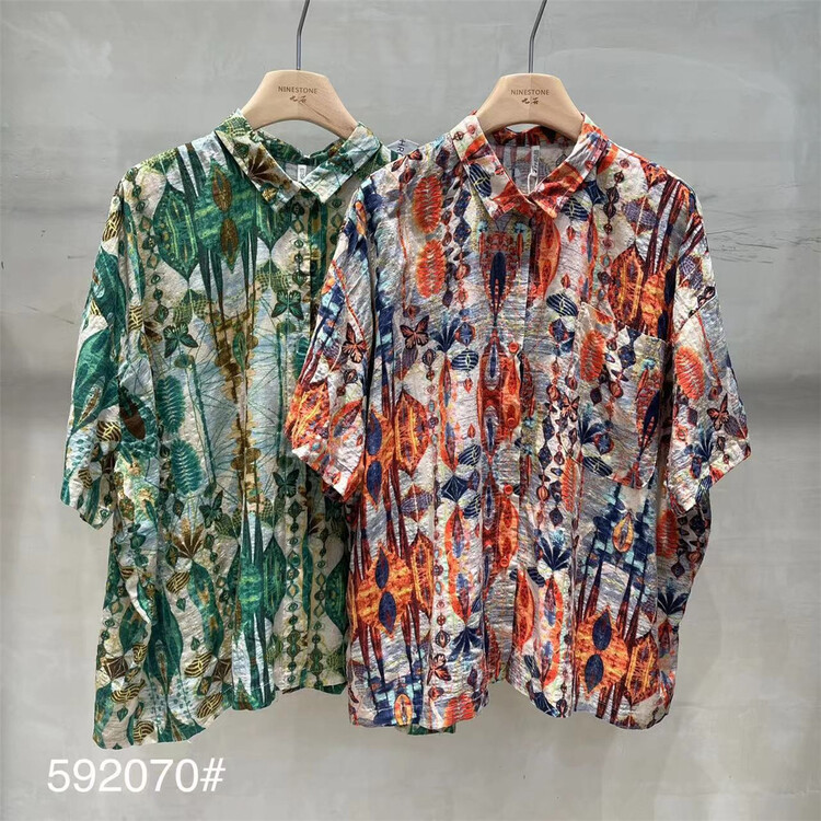 [fabric] personalized printing loose fashion shirt 592070# L