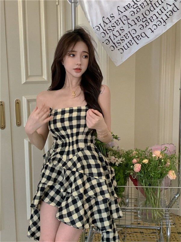 [DS +] small sexy gentle age reducing Plaid Dress (excluding necklace) 3154# JJ