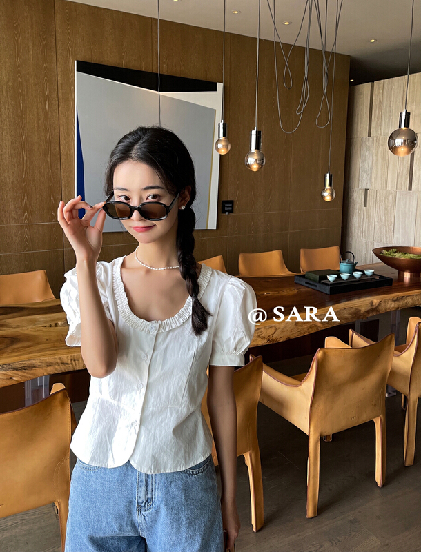 New in early summer! [Sara] French waist closing design small shirt 16930# lwy