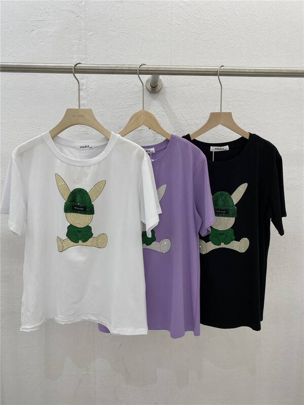[Yi Ge Li] Korean loose cartoon hot drill short sleeve T-shirt 1013# WPL