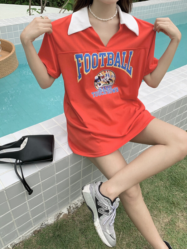 [qixuaner] letter printed loose short sleeve T-shirt 2685# LSW