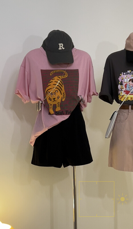 [h2-studio] casual Tiger Print versatile short sleeve T-shirt a855# HBx
