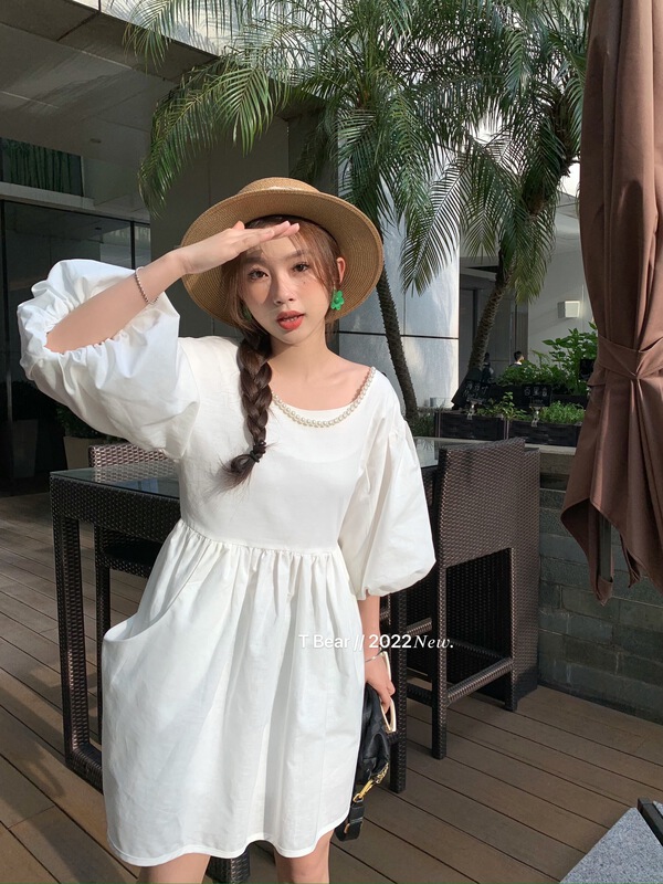 goods in stock! [t.bear] simple and versatile loose dress (with detachable pearl chain) 28669# zxx