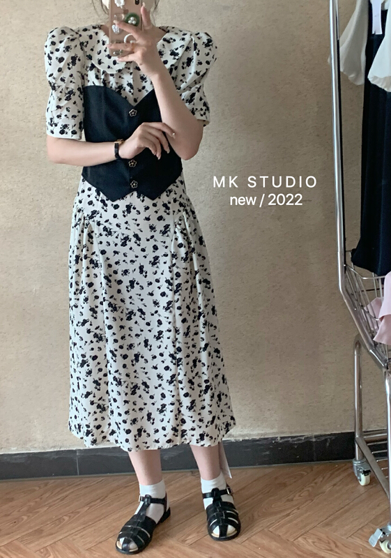 [Chen / MK] temperament French fake two piece floral dress 3270# hjy