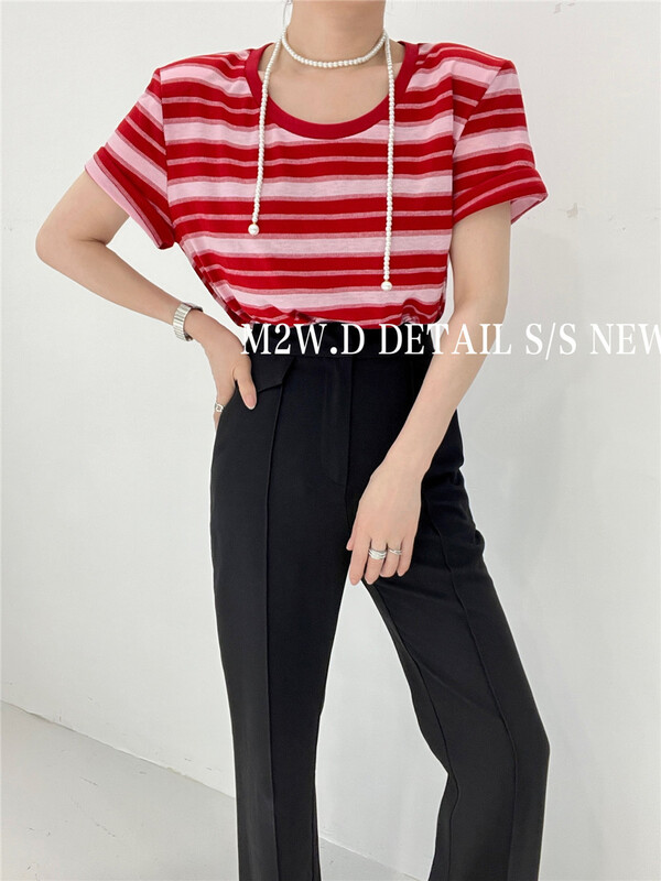 [m2w. D] striped loose and versatile short sleeve T-shirt (T-shirt only) 91088# ozq