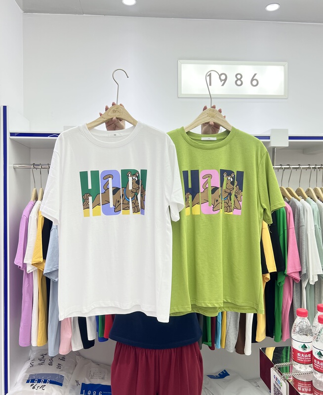[1986] Korean loose letter Dog Print short sleeve T-shirt c537# LSL