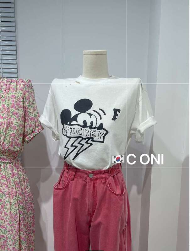 San Jennie [C oni] Mickey wash water abrasion process short sleeve T-shirt c220-t662\hll