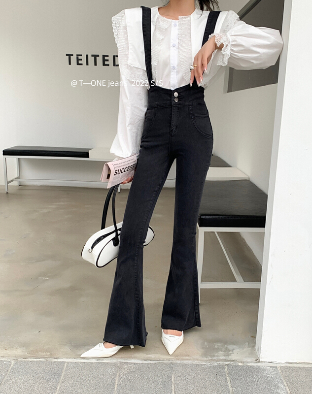 Original price 89.11! New year in early spring! [t one] Korean style strap jeans 10008# LSL