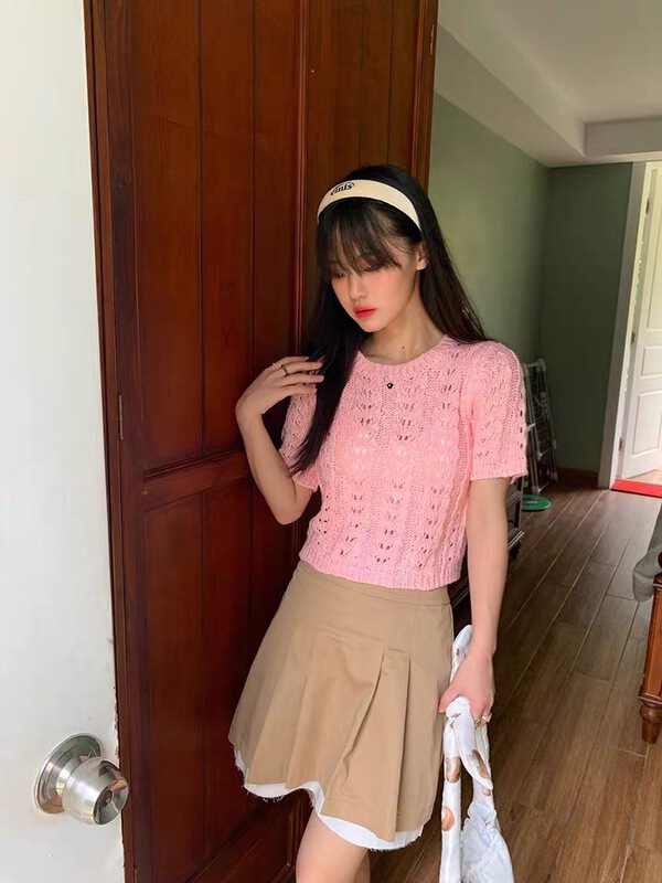 [my darling] Korean Short Sleeve solid color sweater 6852# WTT