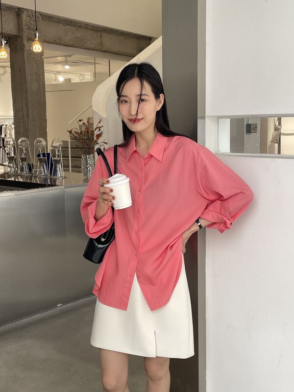15 color classic! [clean space] simple and versatile single breasted solid color shirt 31216# CLS