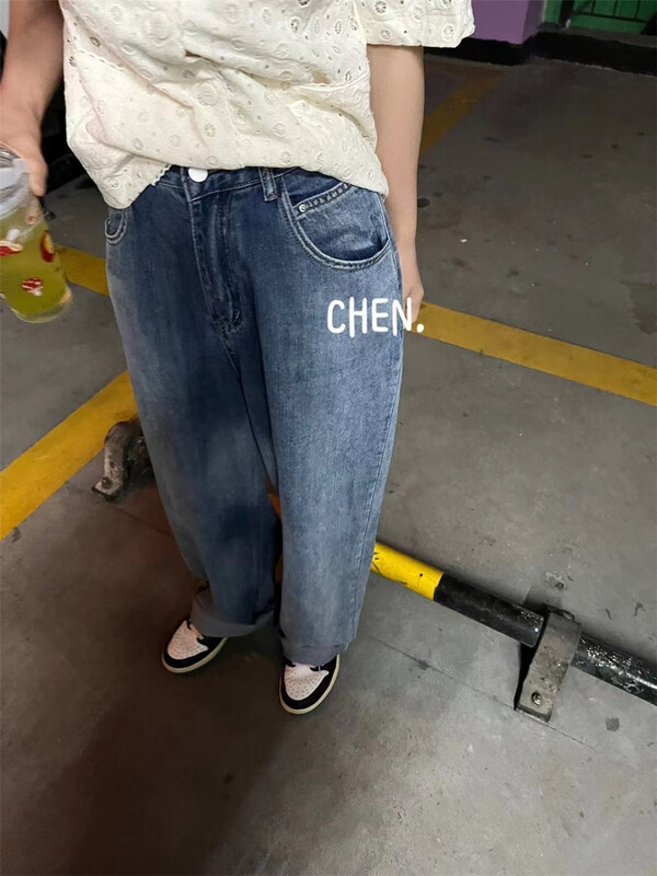 goods in stock! [Chen] fashion color blocking loose jeans 6076# cqw
