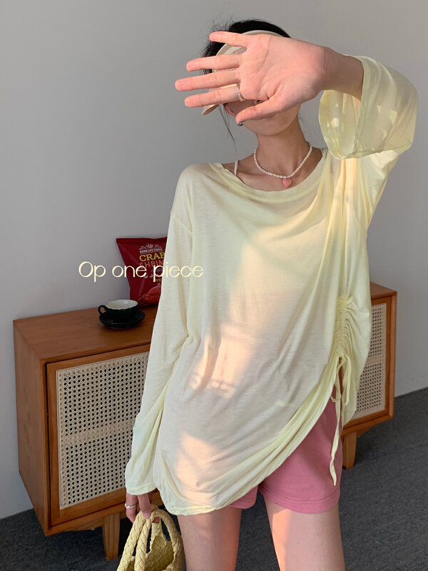 [OP one piece] simple solid color drawstring sunscreen shirt op60073# hjy