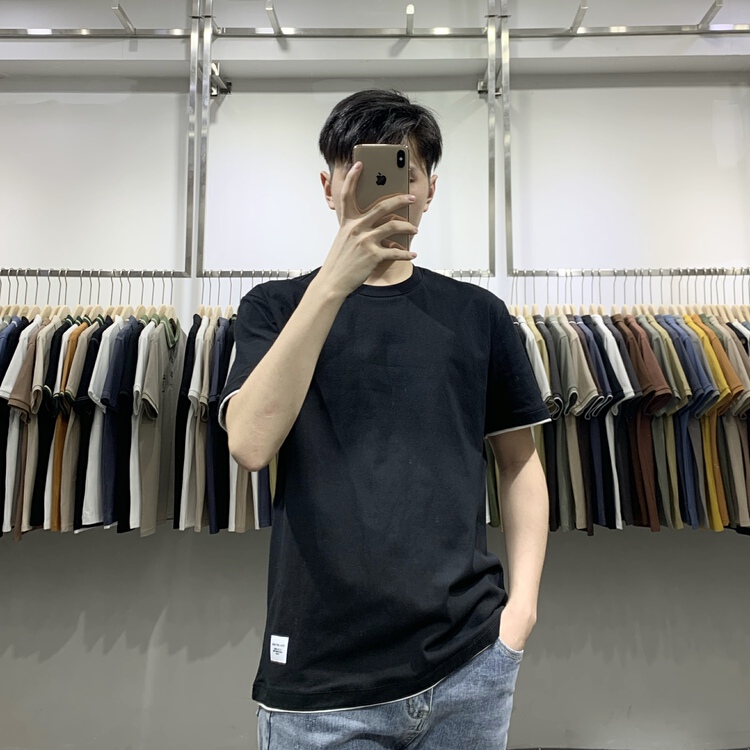 New year in early spring! [wild club] round neck contrast small label short sleeve T-shirt b8301# ZZL
