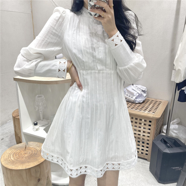 New year in early spring! [NC edition] ladies stand collar, waist and hem hollowed out design dress f9081# zxx