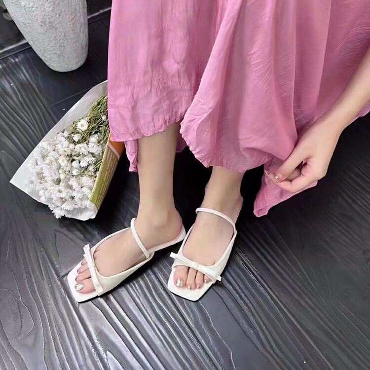 [Lemmy shoe bag] small fragrant wind rhombic checkered square head low flat heel sandal bm586-1# XYJ