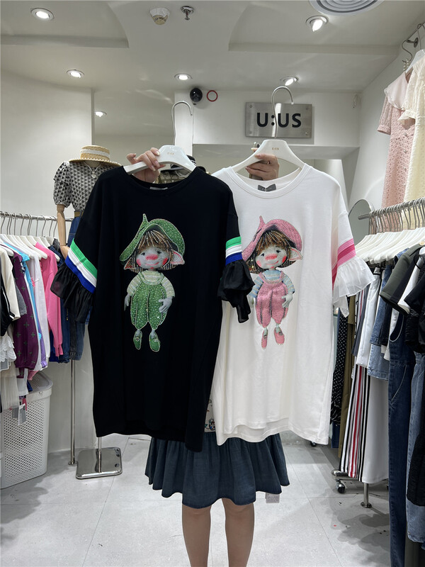 [UUS] color blocked cartoon comfortable printed short sleeve T-shirt ys1-222518# hyy