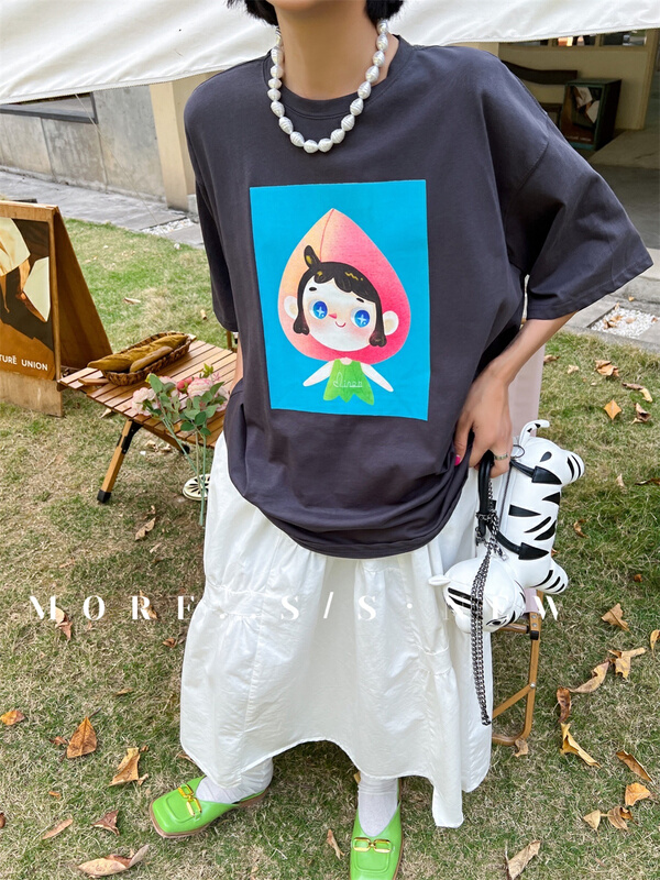 New in early summer! [more] cartoon print Pullover short sleeve T-shirt 8863# ozq