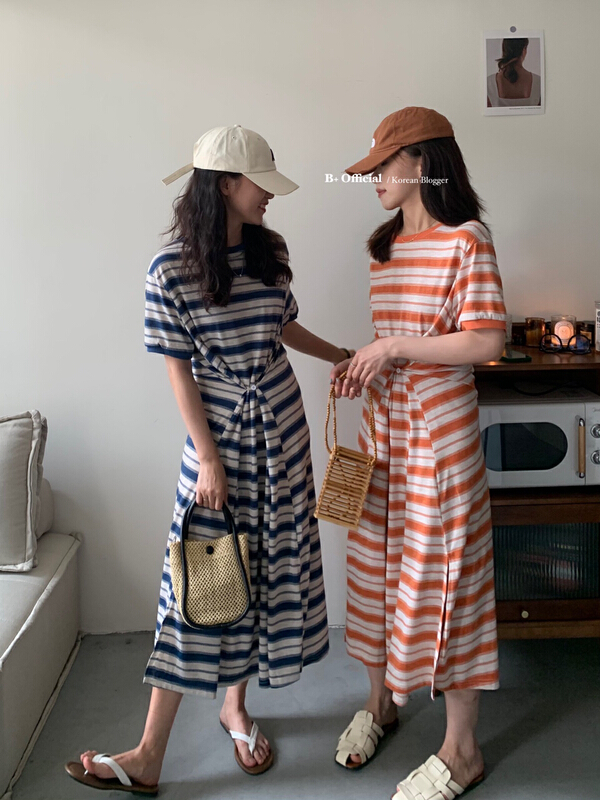 [B plus] lazy casual stripe two wear round neck dress 22-9433-2# HBx