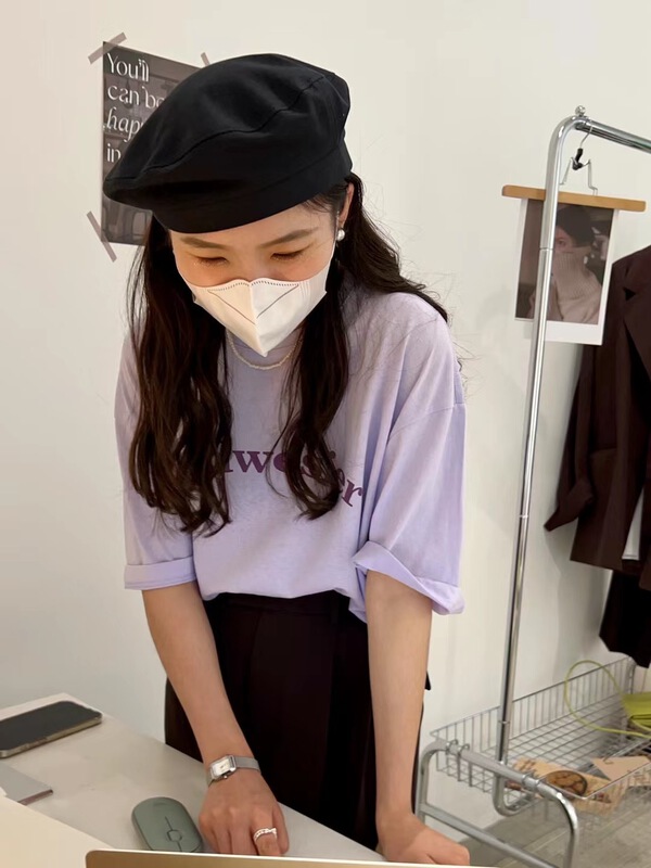[sanbara] Korean round neck split letter printed short sleeve T-shirt y9300# LSW