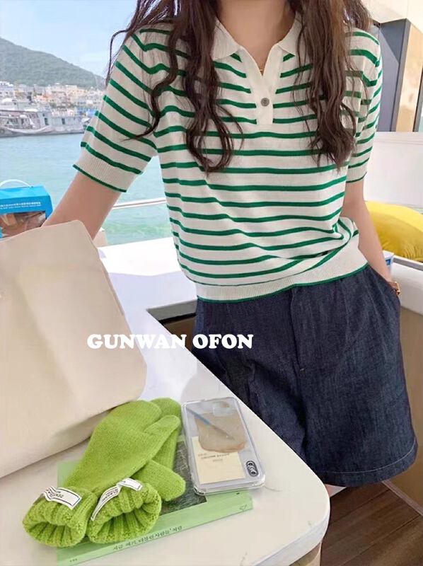 New in early summer! [G.W] Korean stripe short sleeve sweater 5296# zxx