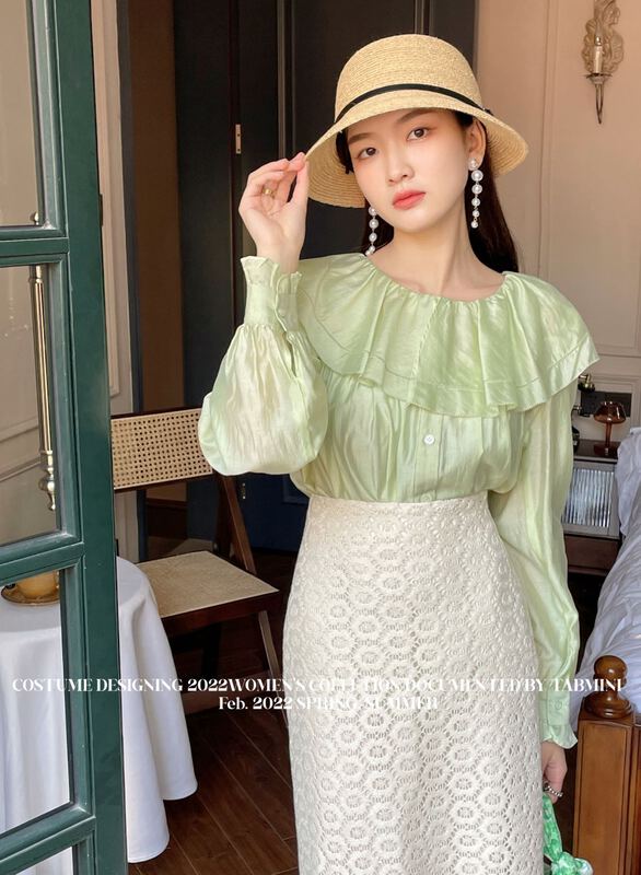 New year in early spring! [tabmini] Korean sweet doll collar single breasted long sleeved T-shirt 19010# jhy