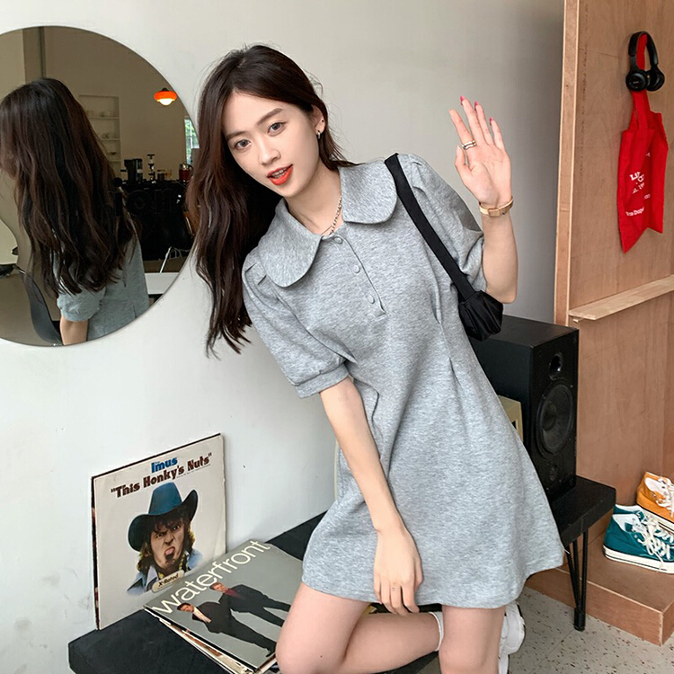 New in early summer! [by] simple solid color polo collar dress (excluding bag) 5009# Cl