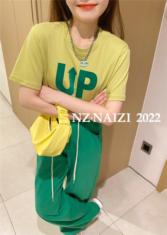 [Naizi] round neck loose print short sleeve T-shirt 8075# ozq