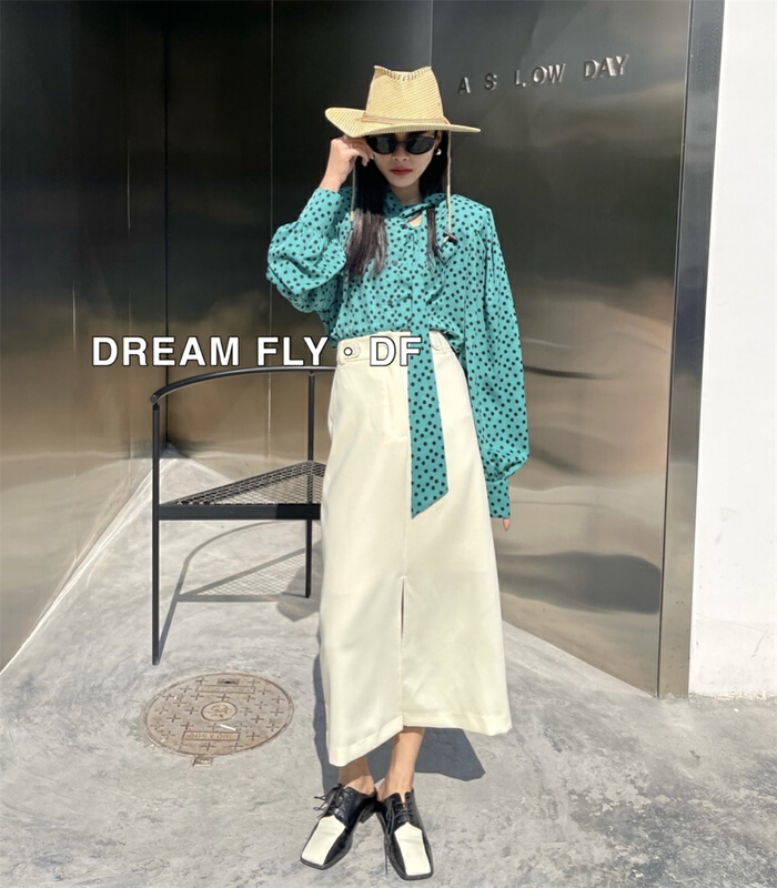 New year in early spring! [dream fly] temperament commuter lace up Polka Dot Shirt 61020# XJ