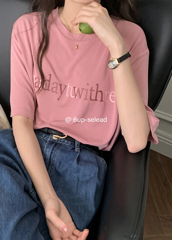 [6-up] Korean simple letter printed short sleeve T-shirt 68265# XJ