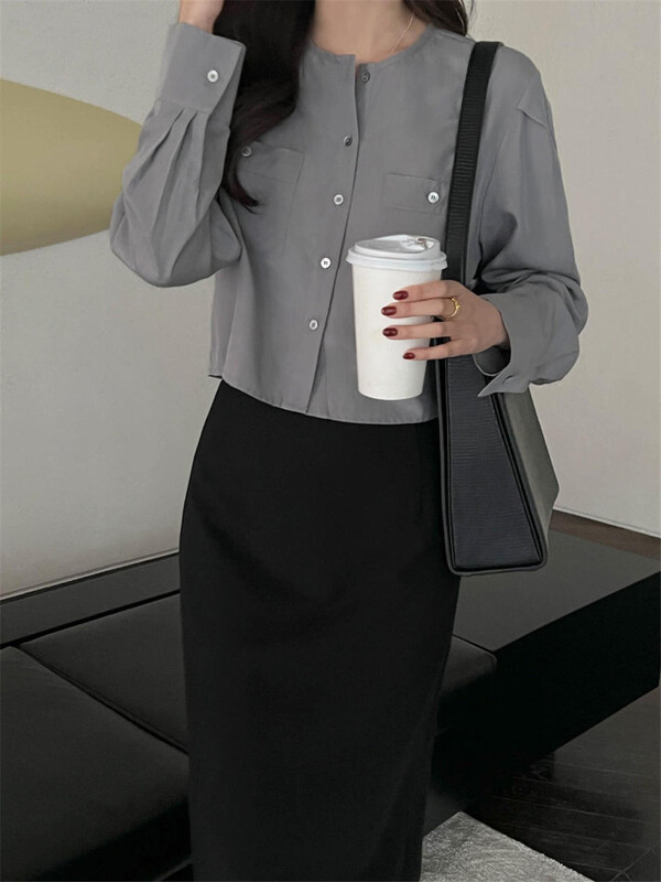 Original price 84.90! New year in early spring! [acme group] Korean style versatile short personalized Tencel shirt 0152# CLS