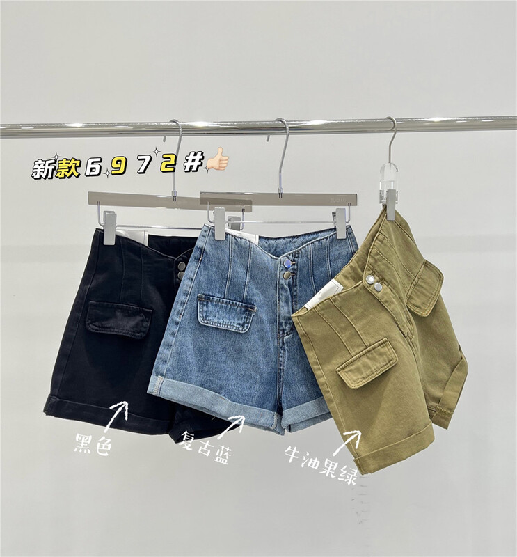 [洣 Cho] high waist simple and comfortable thin denim shorts 6972# LSL