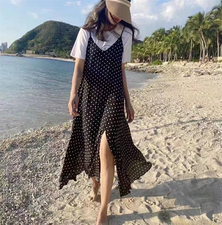 [we home] wave point lady temperament suspender dress 2823# L