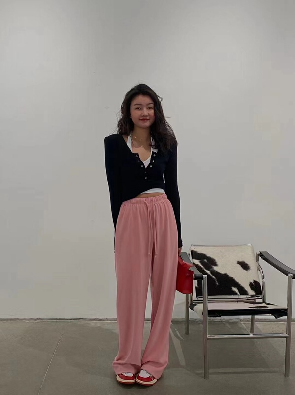 goods in stock! [big M family] drawstring simple loose wide leg slim casual pants 8809# WTT