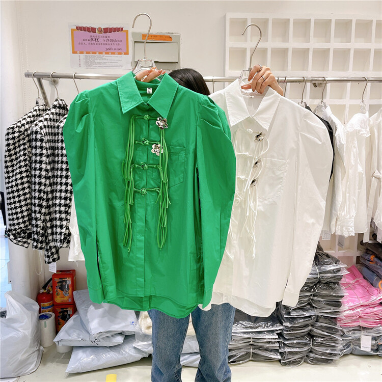 goods in stock! New year in early spring! [yayirou] bubble sleeve clear color single breasted shirt (without Brooch) ys1-7791# zyh