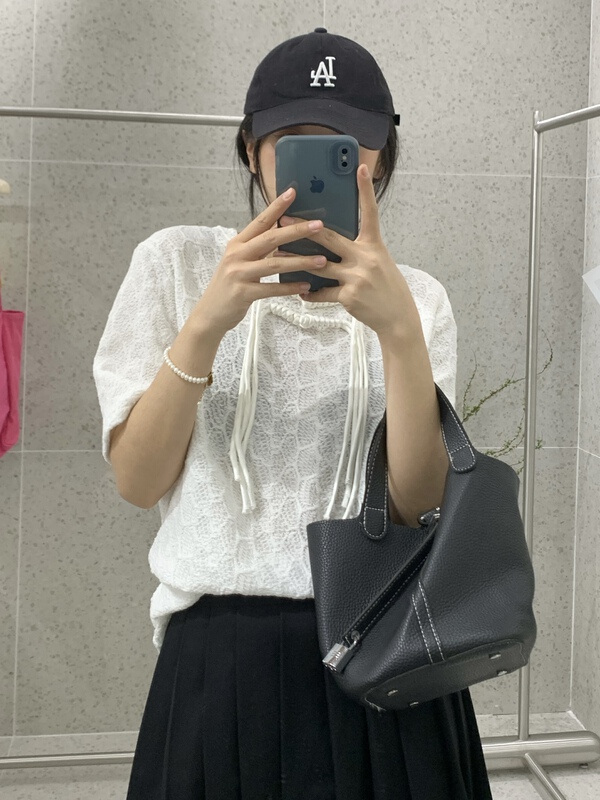 [meet + studio] mesh Chinese style coil buckle solid color short sleeve T-shirt 57850# LSL