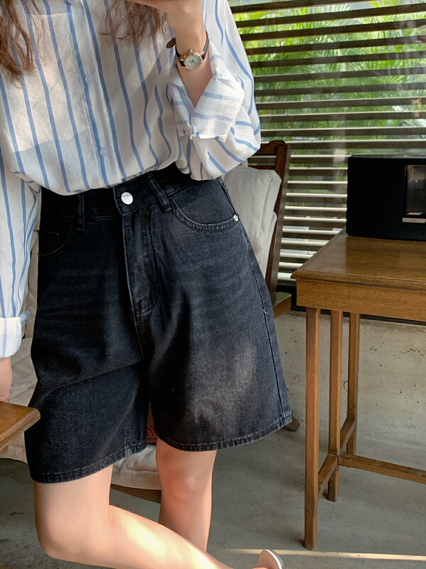 New year in early spring! [meet me] one button versatile Wide Leg Denim Shorts 81036# L