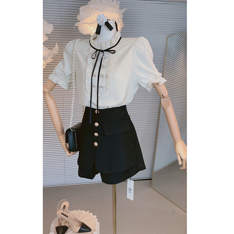 Original price 55.27! New in early summer! [ou zhengsha] elegant temperament stand collar fungus edge shirt (only shirts) 18730# JJ