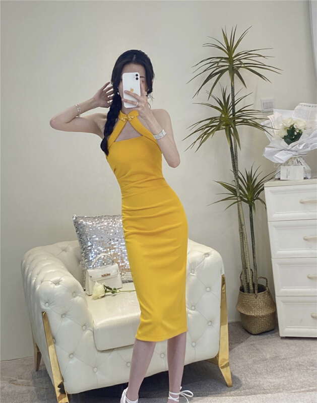 New in early summer! [Shibuya 109] sexy neck hanging thin dress s3987# JJ