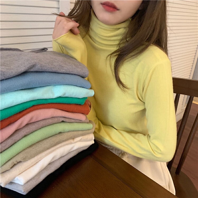 Early winter NEW! [timely rain] Han Feng ins high neck slim fitting bottoming pile neck long sleeve knitted bottoming shirt 32190# YYW